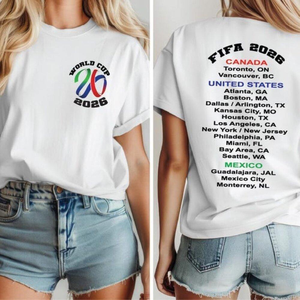 World Cup 2026 T-Shirt, Soccer Fifa Tee, United States Canada Mexico 2 Sided